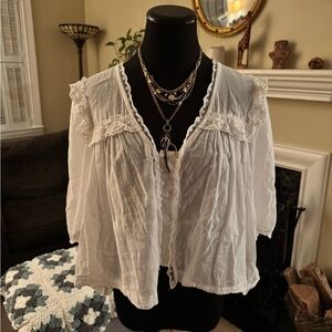 Free People White Ruffled Button Blouse